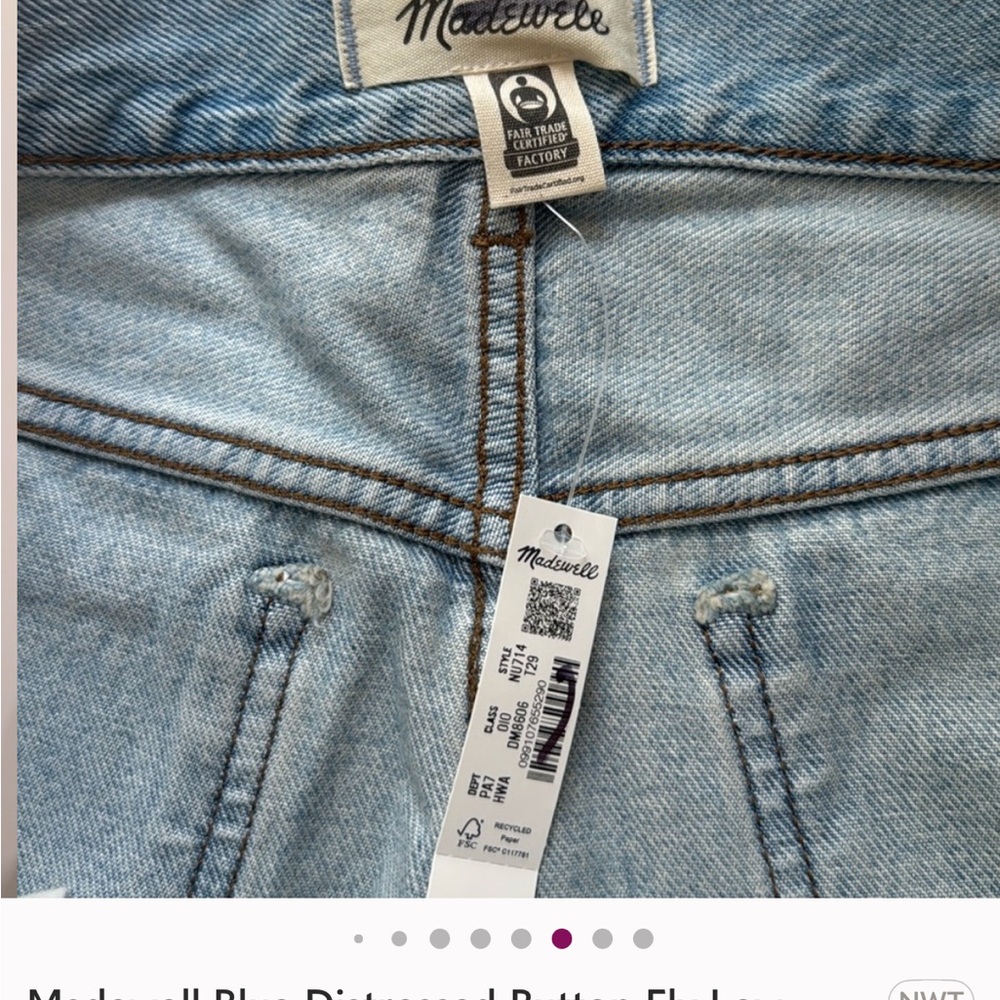 Madewell Blue Distressed Button Fly Low-Slung Baggy Jeans W29T NWT (34”x33”) - Picture 6 of 8